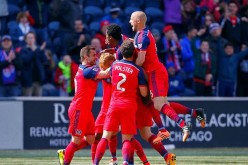 Chicago Fire celebrates a goal against Toronto FC at the Toyota Park in a 2015 MLS regular season game.