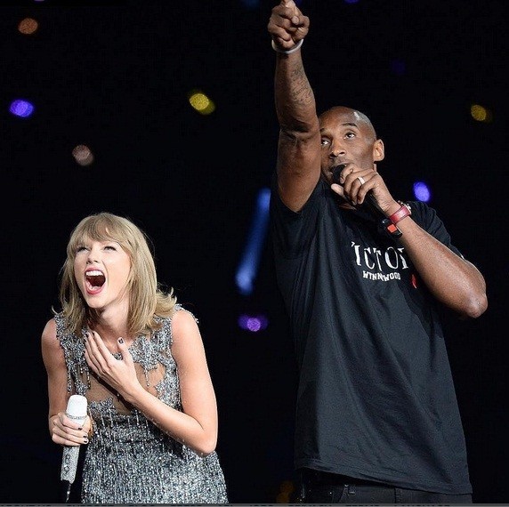 NBA icon Kobe Bryant shared the stage with Taylor Swift during her "1989 World Tour' concert gig in Staples Center, Los Angeles, where he unveiled a banner marking her record-setting 16 sold-out shows.