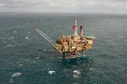 An oil platform is situated in the North Sea.