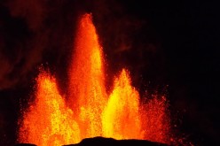 Lava fountains of the fissure eruption in Holuhraun, northeast of Bárðarbunga (Iceland).