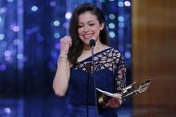 Tatiana Maslany accepts the award for best actress in a TV drama for her role in 