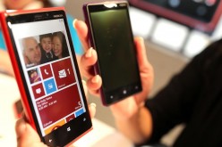 The new Nokia Lumia 920 (L) and 820 Windows smartphones are displayed during a joint event with Microsoft.