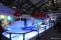 The model of AVIC's new Xian Modern Ark 700 airliner is displayed at the Zhuhai Airshow, Guangdong Province, in this 2014 photo.