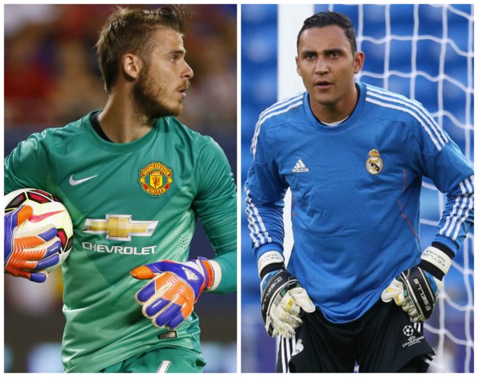 Goalkeepers David De Gea (L) of Manchester United and Keylor Navas of Real Madrid.