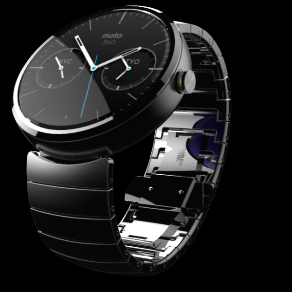 A photo of the second generation Moto 360 with metallic body.