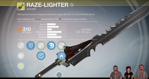 The Exotic Sword called Raze-Lighter is a powerful melee weapon that does heavy solar damage in "Destiny: The Taken King."