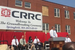 Massachusetts Governor Charlie Baker speaks during the inauguration of the CRRC facility in Springfield, on Thursday, Sept 3. 