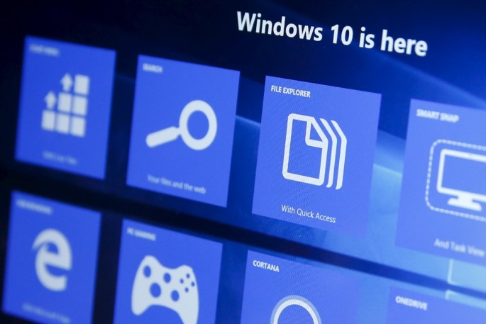 A computer screen shows features of the Windows 10 operating system.