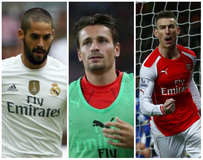 Arsenal Rumors Central (from L to R): Isco, Mathieu Debuchy, and Laurent Koscielny.