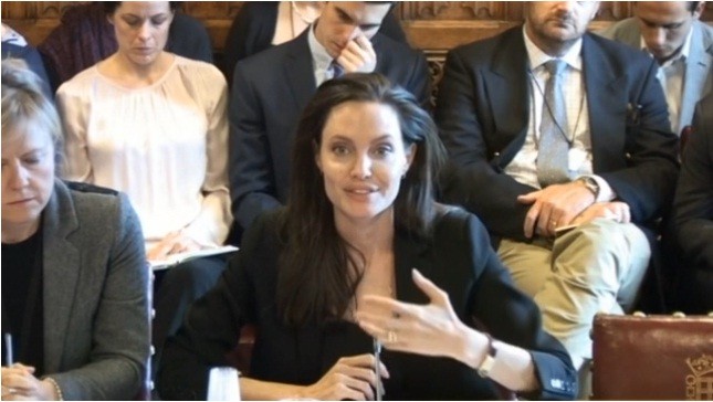 Angelina Jolie in the House of Lords room.