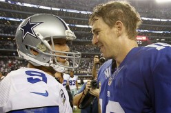 Cowboys' quarterback Tony Romo (L) and his Giant counterpart Eli Manning during an NFL season-opening game.