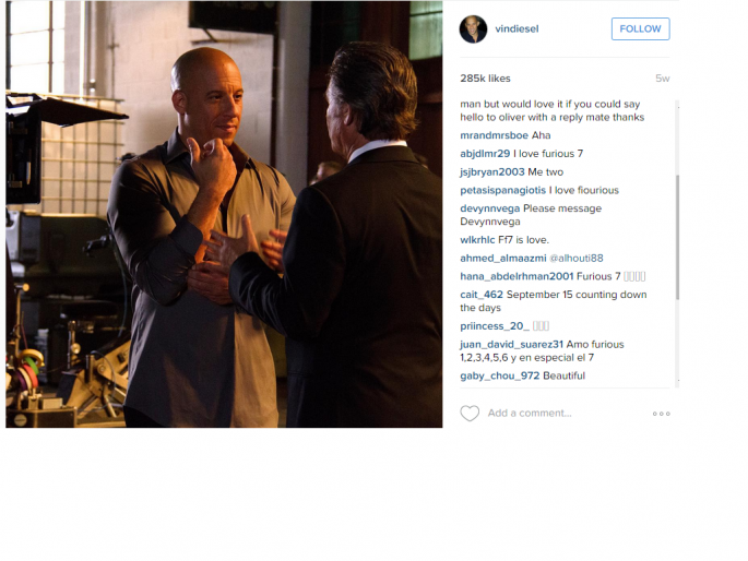 Vin Diesel shared a photo of him and Russell via Instagram, which the caption reads as “Toretto Tuesday.”