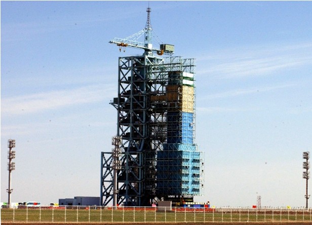 The rocket launch pad at the Jiuquan Satellite Launch Center is seen in Jiuquan, China