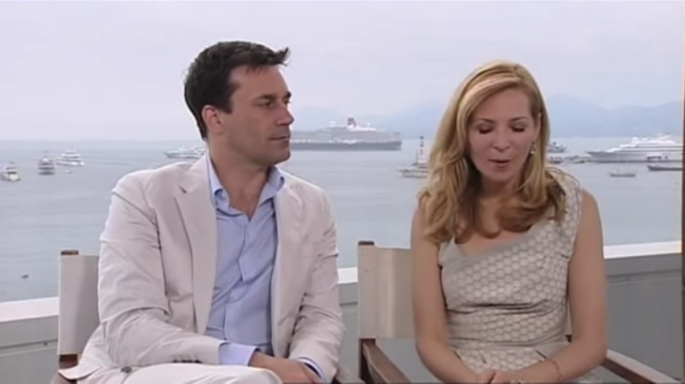 Jon Hamm and Jennifer Westfeldt are talking in an interview about their new film production called "Friends With Kids."
