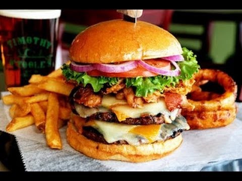 Big Hamburger with Fries and Onion Rings 