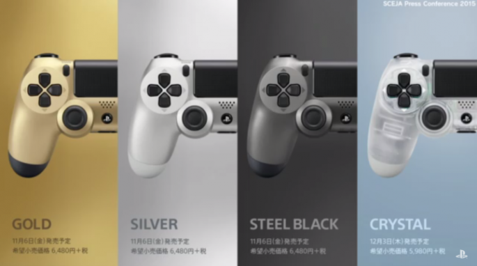 PS4 new controllers come in silver, gold, transparent crystal, and steel black.