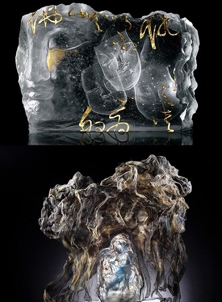 (Top photo) Buddha’s face appears in Loretta Hui-shan Yang’s “Formless, but not Without Form” series. (Below) Another artwork features Buddha in Yang’s “Enlightenment” series.