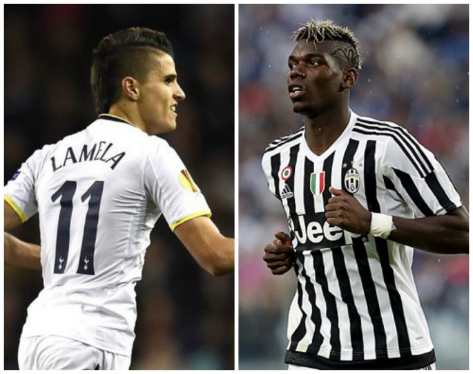 Juventus Rumors Central: Erik Lamela (L) and Paul Pogba.