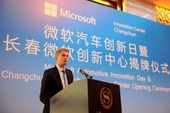 Ralph Haupter, Microsoft Corporate Vice President and CEO of Greater China Region, speaks before an audience in Changchun, the capital city of northeast China's Jilin Province.