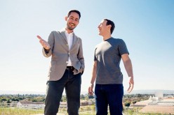 Facebook founder Mark Zuckerberg poses with Instagram co-creator Kevin Systrom.