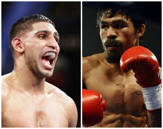 Amir Khan (L) and Manny Pacquiao.