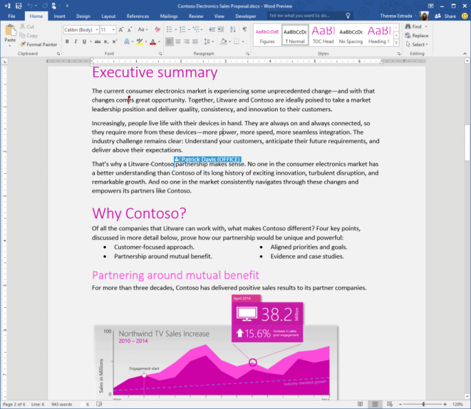 A screenshot of the Microsoft Office 2016 word processing software.