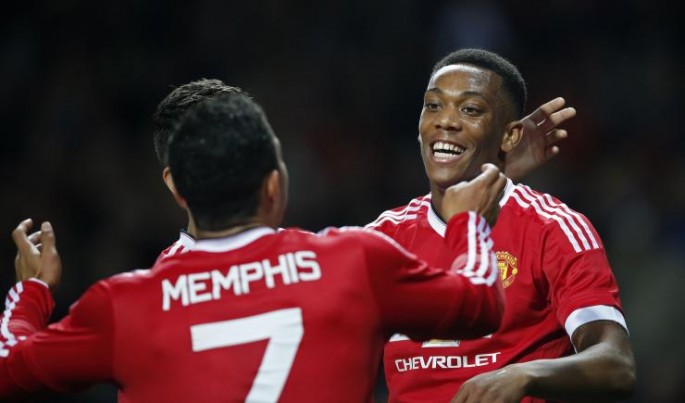 Manchester United's Memphis Depay and Anthony Martial.