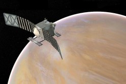 Artist's concept of the Venus Emissivity, Radio Science, InSAR, Topography, and Spectroscopy (Veritas) spacecraft, a proposed mission for NASA's Discovery program