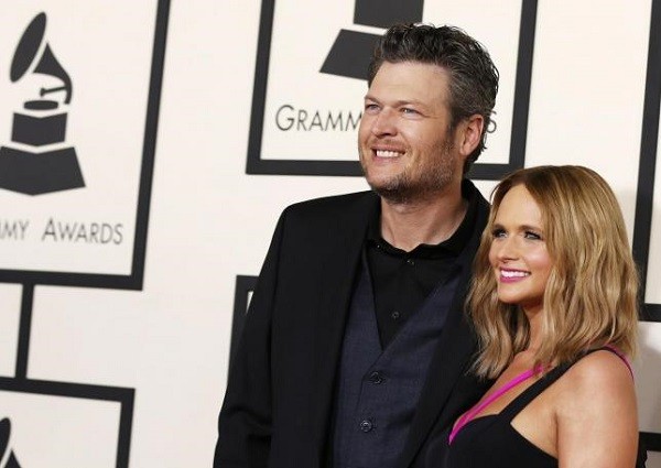 In happier times : Blake Shelton and Miranda Lambert at the 57th annual Grammy Awards in Los Angeles