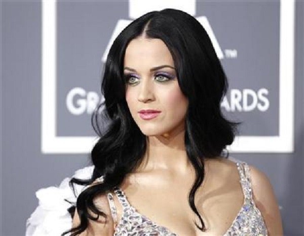 Katy Perry poses at the 53rd annual Grammy Awards in Los Angeles