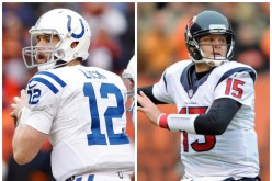 Indianapolis Colts' Andrew Luck (L) and Houston Texans' Ryan Mallett.