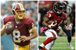 Washington Redskins quarterback Kirk Cousins (L) and Atlanta Falcons running back Devonta Freeman.
