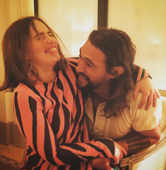 "Terminator Genisys" star Emilia Clarke and "Aquaman" star Jason Momoa co-starred in the HBO series "Game of Thrones."