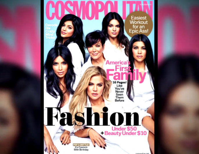 The Kardashian-Jenner family is gracing the cover of Cosmopolitan magazine's 50th anniversary issue. This is the first time in four years that all of them are together for a magazine photoshoot.
