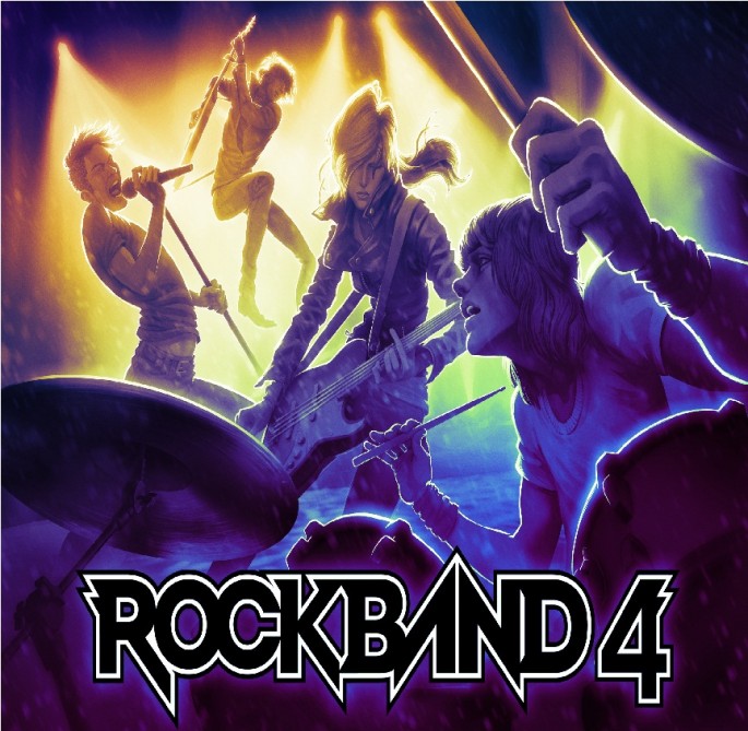 A promotional poster for the Rock Band 4 video game.