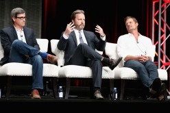 Executive producers Hunt Baldwin, John Coveny and actor Baily Chase speak onstage during the 'Longmire' panel discussion at the Netflix portion of the 2015 Summer TCA Tour at The Beverly Hilton Hotel.