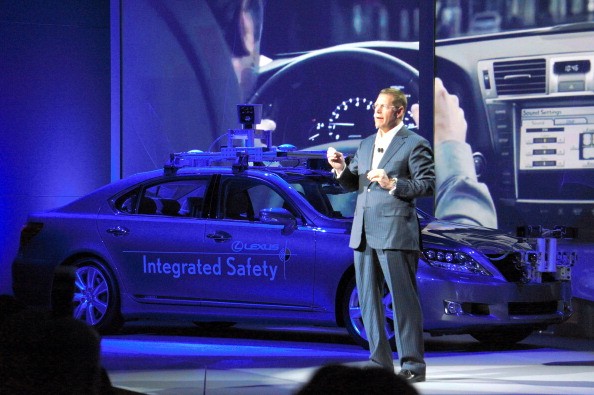 Toyota Motor Co displays the prototype driverless car during the preview of 2013 Consumer Electronics Show on January 7, 2013 in Las Vegas, Nevada. 