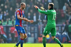 Brede Hangeland (L) and Wayne Hennessey (R) of Crystal Palace celebrate their 2-0 win over West Brom.