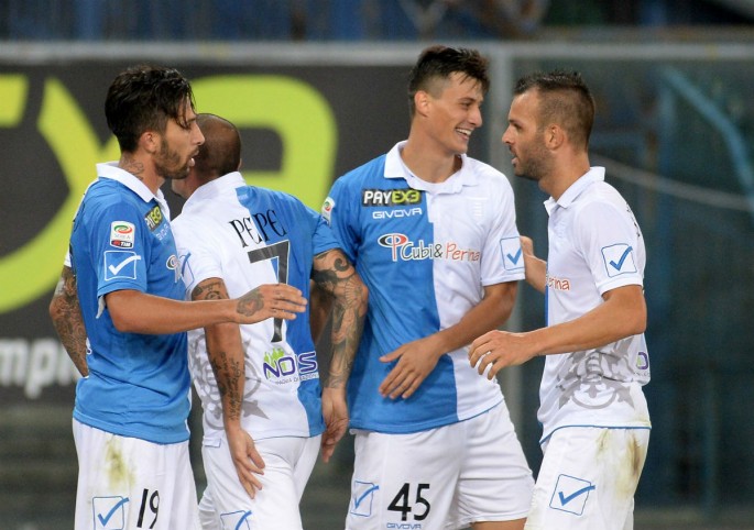 Lucas Castro (#19) of Chievo celebrates after scoring his team's first goal during their match against Verona.