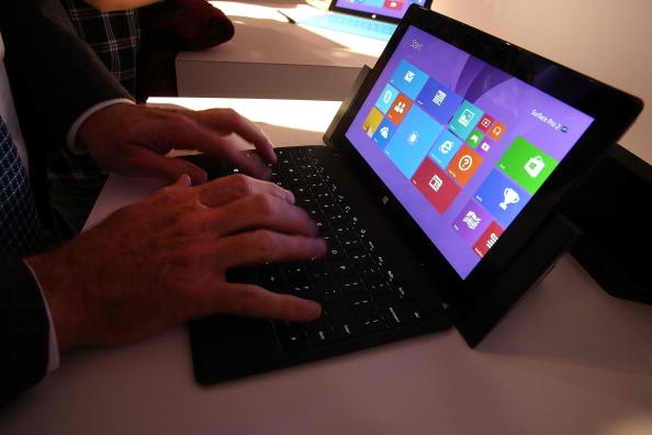 Technology writers try-out the new line-up of second generation Surface Pro tablets on September 23, 2013 in New York City.