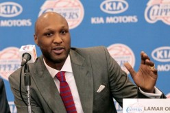 Basketball player, Lamar Odom, speaks at a news conference  