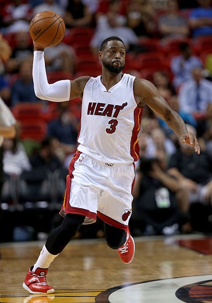 Dwyane Wade handles the ball during a home court game in Miami.
