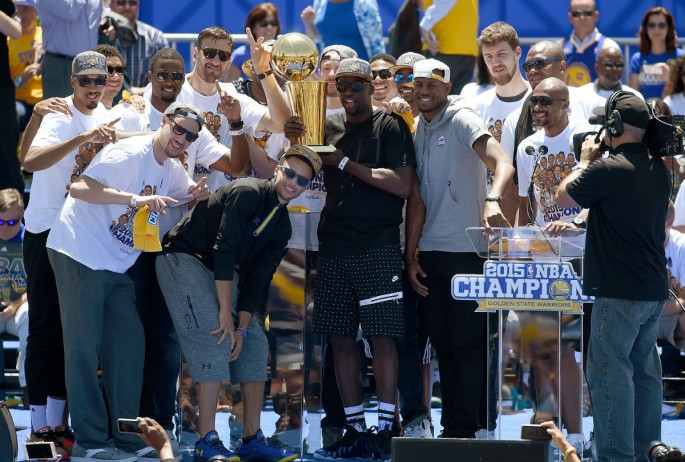 2015 NBA champions Golden State Warriors during their victory parade and rally.