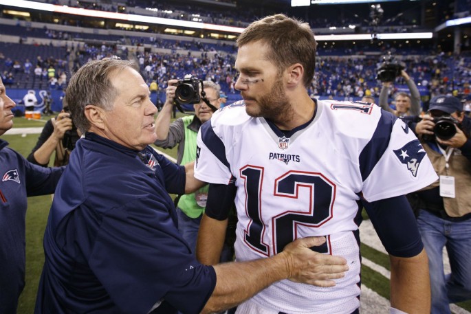 New England Patriots head coach Bill Belichick (L) and quarterback Tom Brady.