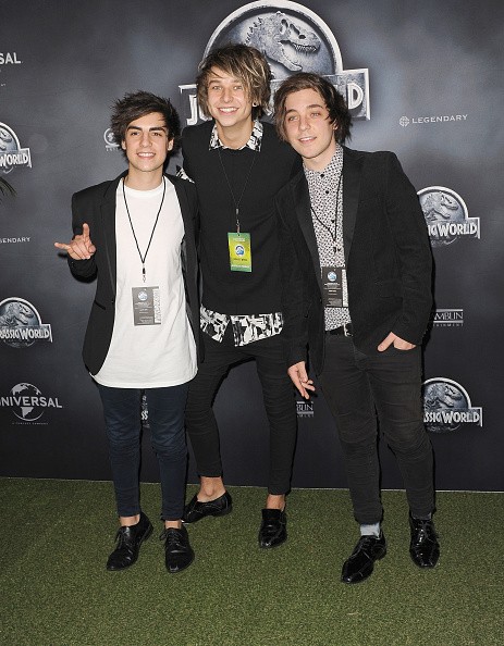 Members of the group At Sunset (L-R) Andrew Kantarias, Tom Jay Williams and Harrison Kantarias arrive at the Australian Premiere of 'Jurassic World' at Event Cinemas George Street on June 10, 2015 in Sydney, Australia.