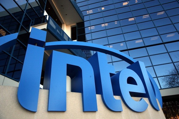 The Intel logo displayed outside of the Intel headquarters in Santa Clara, California.