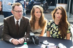  (L-R) Actors Michael Emerson, Amy Acker and Sarah Shahi pose in the press room for the 'Person of Interest' panel during Comic-Con Day 4 at The Jacob K. Javits Convention Center on October 11, 2015 in New York City. 