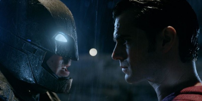 A stare down between two heroes as they prepare to do battle in the 2016 hotly anticipated movie, 'Batman v Superman: Dawn of Justice.'