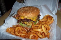 Bacon Double Cheeseburger with Onion Rings