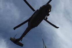 Baby Pentaceratops being airlfted from Bisti via the National Guard's Blackhawk helicopters.